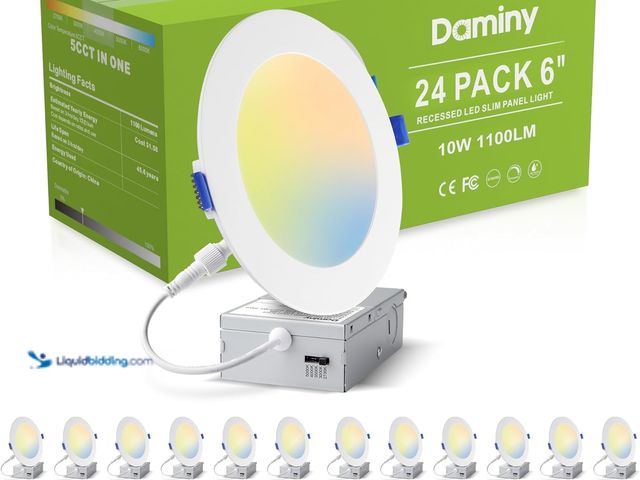 Lot 49-5463583 - DAMINY 24 Pack 6 Inch LED Recessed Lighting with Junction Box,5CCT,Ultra-Thin Recessed Light,10W 110...
