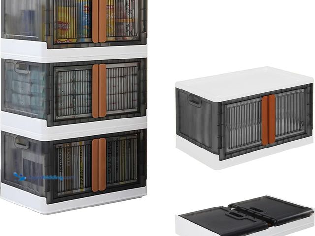 Lot 49-1572211 - (3) Pack 8.4 Gallon Collapsible Storage Boxes, Lidded Storage Box with Door and Wheels for Books, To...