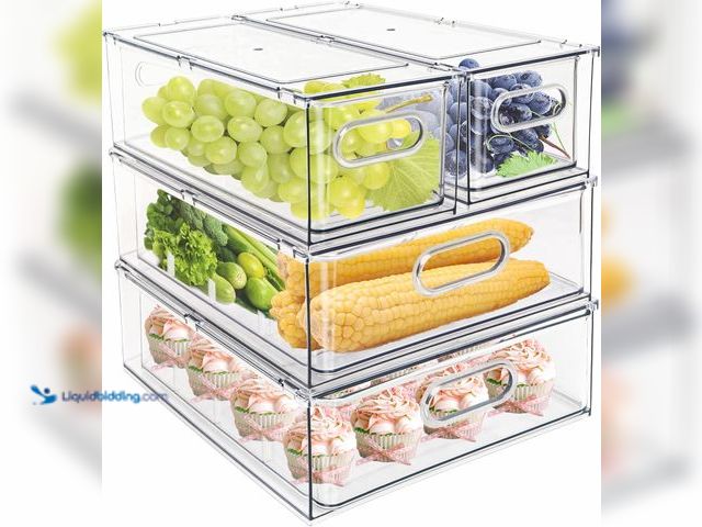 Lot 49-5447858 - MineSign 4 pack Stackable Refrigerator Organizer Bins Pull-Out Drawers for Fruit and Veggies Storage...