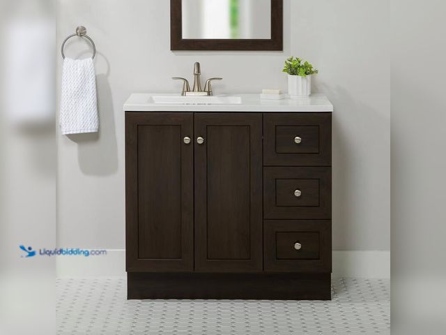 Lot 49-5406174 - Glacier Bay Bannister 37 in. Single Sink Dusk Bath Vanity with White Cultured Marble Top (Assembled)...
