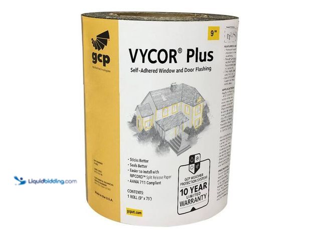 Lot 49-5452073 - GCP Applied Technologies
Vycor Plus 9 in. x 75 ft. Roll Fully-Adhered Flashing Tape (56 sq. ft.). I...