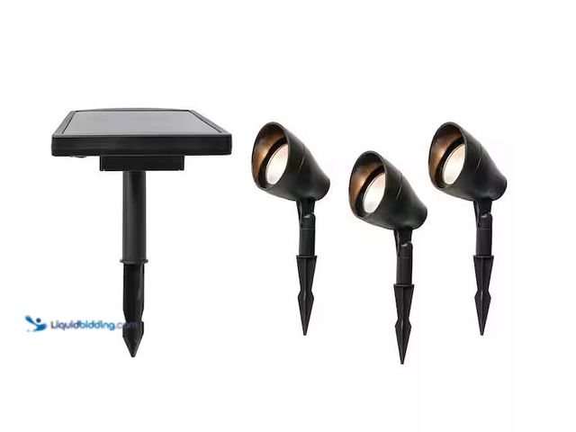 Lot 49-1576638 - Hampton Bay Solar 50 Lumens Black Integrated LED Spotlight with Remote Panel (3-Pack); Weather/Water...