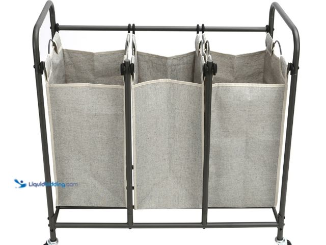 Lot 49-3566667 - Better Homes & Gardens Laundry Sorter and Hamper, Metal Rolling Cart with 3 Removable Fabric Bins, G...