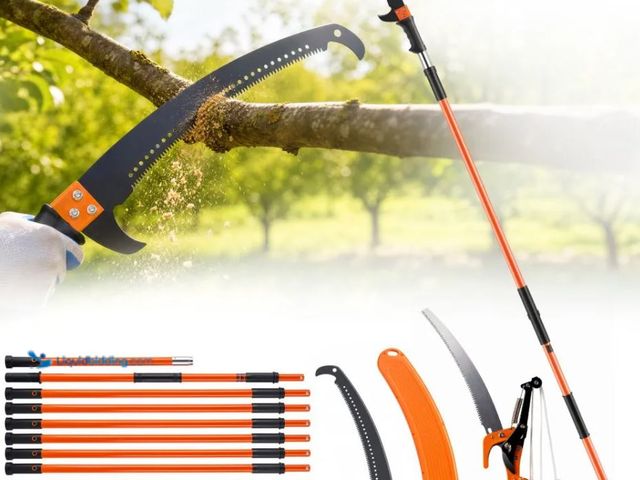 Lot 49-1631915 - VEVOR Manual Pole Saw, 7.3-27 ft Extendable Tree Pruner, Sharp Steel Blade and Scissors High Branche...
