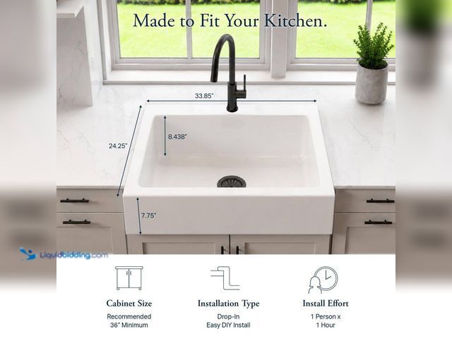 Lot 49-3637940 - SINKOLOGY Parker 34 in. 1-Hole Quick-Fit Farmhouse/Apron-Front Drop-In Single Bowl Crisp White Firec...