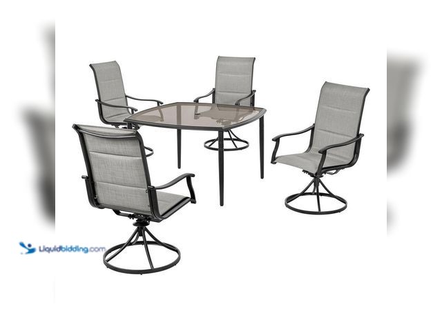 Lot 49-5556967 - Hampton Bay
Kentbury 5-Piece Steel Padded Sling Square Glass Top Outdoor Dining Set. Model # GC-411...