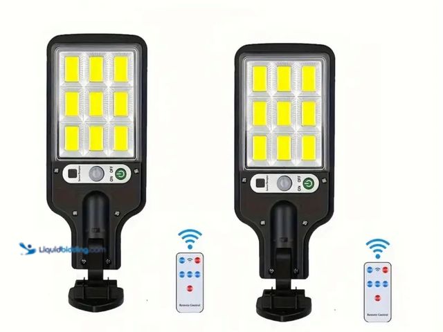 Lot 49-1831404 - New 4 Pack Solar Street Light Outdoor with Remote Control four pack with extra spare for lights does...