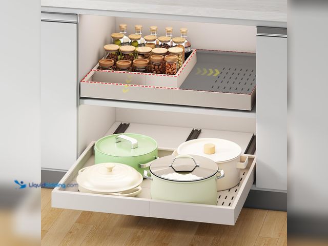 Lot 49-5489211 - Pull out Cabinet Organizer,Width (14"-21") and Depth (17"-24") Expandable With 3 Rails,No Drill Adju...