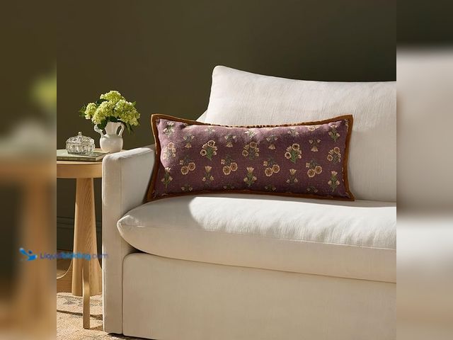 Lot 49-1557295 - Loloi Chris Loves Julia Posie Collection 12'' x 27" Cover w/ Poly Pillow, Floral, Wine/Multi, PCJ003...