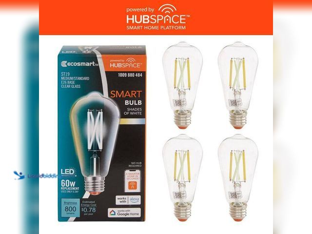 Lot 49-2021693 - Lot of (8)- EcoSmart 60-Watt Equivalent Smart ST19 Tunable White Clear CEC LED Light Bulb with Voice...