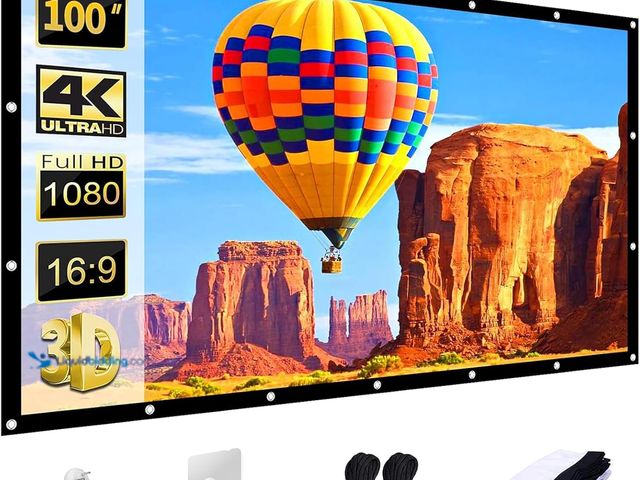 Lot 49-5463517 - AAJK Projector Screen 100 inch, Washable Projector Screen 16:9 Foldable Anti-Crease Portable Project...