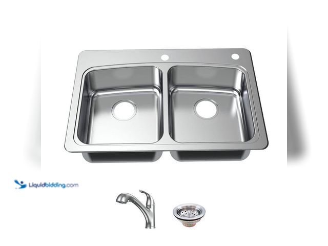 Lot 49-5484873 - Glacier Bay
33 in. Drop-In 50/50 Double Bowl 20 Gauge Stainless Steel Kitchen Sink with Pull-Out Fa...