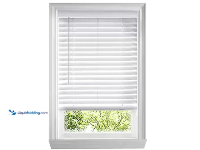 Lot 49-1574698 - Home Decorators Collection White Cordless Faux Wood Blinds for Windows with 2 in. Slats - 69 in. W x...