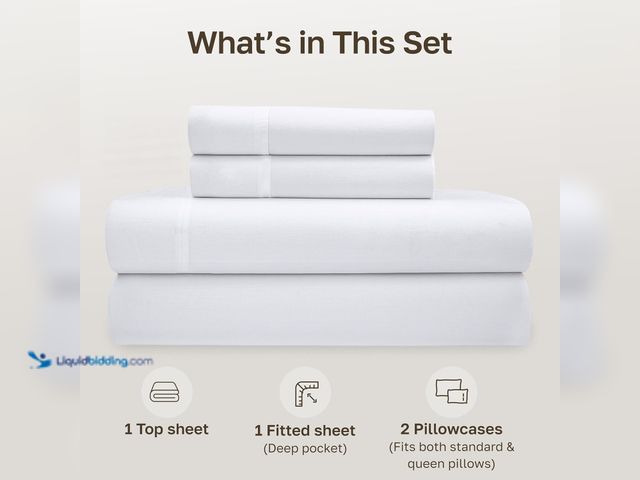 Lot 49-5539607 - California Design Den Queen Sheet Set - Soft 100% Organic Cotton Sheets with Deep Pockets, Crisp Per...