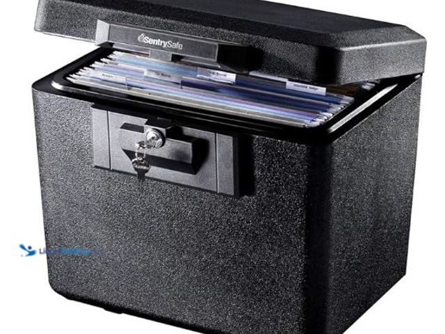 Lot 49-5490206 - SentrySafe Black Fireproof Document Box with Key Lock, Safe Secures Files and Documents for Home or ...