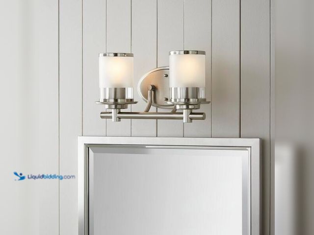 Lot 49-5452723 - Hampton Bay
Truitt 14.2 in. 2-Light Brushed Nickel Modern Transitional Vanity with Frosted and Clea...