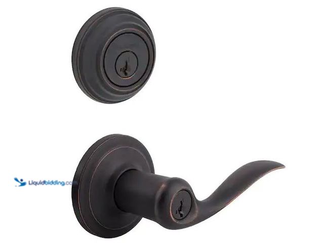 Lot 49-1548065 - Kwikset Tustin Venetian Bronze ExteriorEntry Door Handle and Single Cylinder Deadbolt Combo Pack Fea...