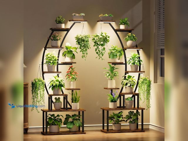Lot 49-5554472 - 2 Pack Plant Stand Indoor with Grow Lights, 9 Tier Large Tall Plant Shelf | 64" Metal Lighted Plant ...