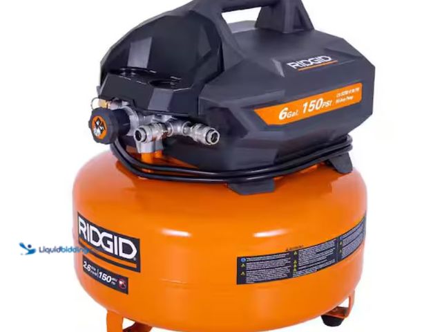 Lot 49-1631948 - RIDGID 6 Gal. 150 PSI Portable Electric Oil-Free Jobsite Pancake Air Compressor with Dual Pressure G...