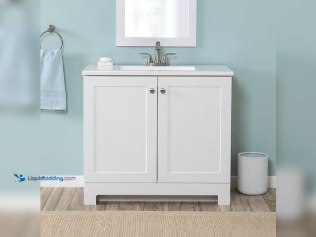 Lot 49-1567747 - Glacier Bay 37 in. Single Sink White Bath Vanity with White Cultured Marble Top (Assembled), Cabinet...