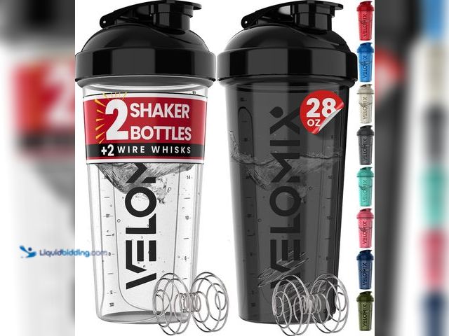 Lot 49-5449222 - VELOMIX -2 Pack- 28 oz Protein Shaker Bottles for Protein Mixes - 2x Wire Whisk | Leak Proof Shaker ...