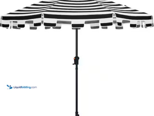 Lot 49-2005985 - Hampton Bay 9 ft. Aluminum Market Crank and Auto-Tilt Patio Umbrella in Cabana Black and White Strip...
