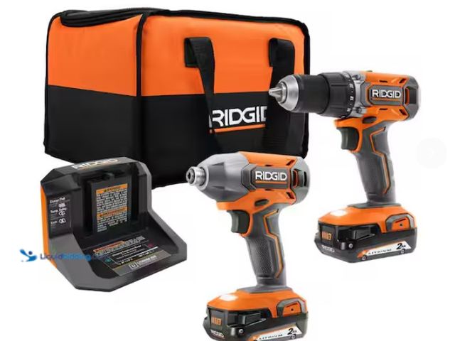 Lot 49-3433362 - RIDGID 18V Cordless 2-Tool Combo Kit with Drill/Driver, Impact Driver, (2) 2.0 Ah Batteries, and Cha...