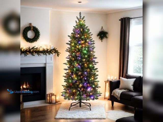 Lot 49-1546243 - Funcid 6ft Pre-lit Pencil Christmas Tree, Slim Artificial Christmas Tree with 250 Colorful Lights, 1...