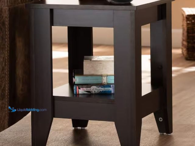 Lot 49-1623809 - Baxton Audra End Table in Dark Brown Wood, Model # ET8000-Wenge-ET, Unused, Has attachments.   Ref#P...