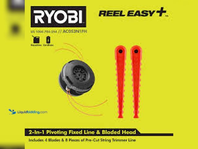 Lot 49-3539944 - RYOBI REEL EASY+ 2-in-1 Pivoting Fixed Line and Bladed Head for Bump Feed Trimmers. Model # AC053N1F...