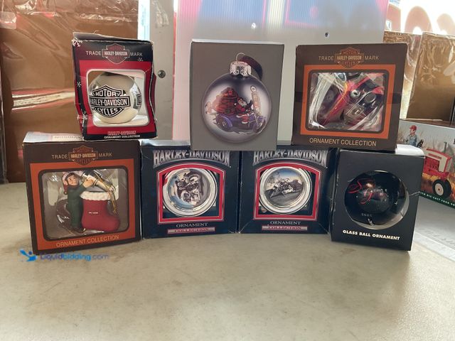 Lot 49-1505507 - COLLECTIBLE LOT OF 7 HARLEY DAVIDSON COLLECTIBLE CHRISTMAS ORNAMENTS AND BULBS INCLUDING GAS-TANKS, ...