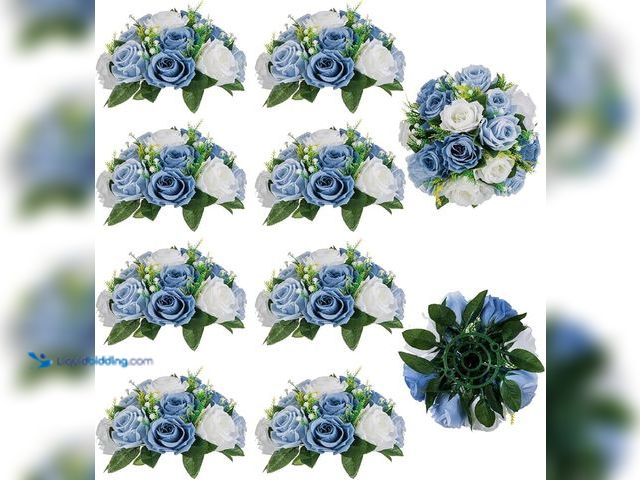 Lot 49-1570283 - Set of (10) BLOSMON Flower Ball Centerpieces for Table 10 Pcs Fake Rose Centerpiece Flowers Dusty Bl...