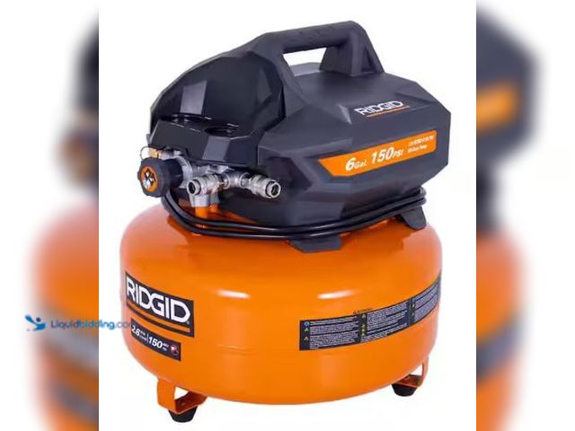 Lot 49-3470860 - RIDGID 6 Gal. 150 PSI Portable Electric Oil-Free Jobsite Pancake Air Compressor with Dual Pressure G...