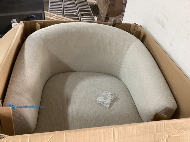 Lot 49-1630912 - Zoy Home 360° Swivel Accent Chair, Beige, Soft Fabric, Pillows and Hidden Storage, NOTE: Slightly Us...