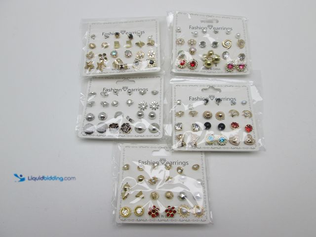 Lot 49-1811679 - Bulk Lot of 60 Pairs of Stud Ear Rings (5 Cards of 12 Pairs) Styles and Colors Vary - All Different ...