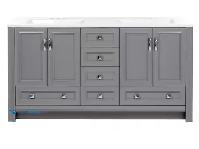 Lot 49-1623704 - Glacier Bay Candlesby 61 in. Double Sink Sterling Gray Freestanding Bath Vanity, Model # CD60P2-ST, ...