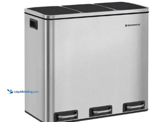 Lot 49-5486609 - SONGMICS Triple Trash Can Recycling Rubbish Bin Silver Item is Factory Sealed with scuffs