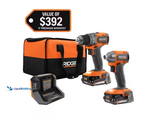 Lot 49-1571298 - RIDGID 18V Subcompact Brushless 2-Tool Combo Kit with Drill/Driver, Impact Driver, (2) 2.0 Ah Batter...