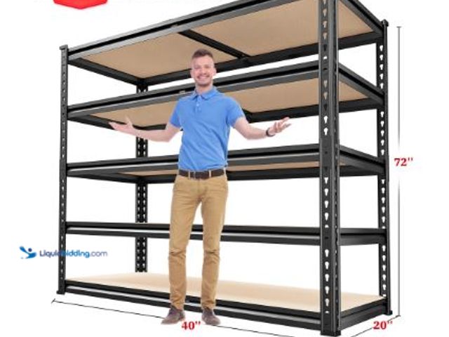 Lot 49-1553971 - REIBII 3000LBS Garage Shelving Unit Heavy Duty Storage Shelves 5-Tier Metal Shelves for Pantry Indus...