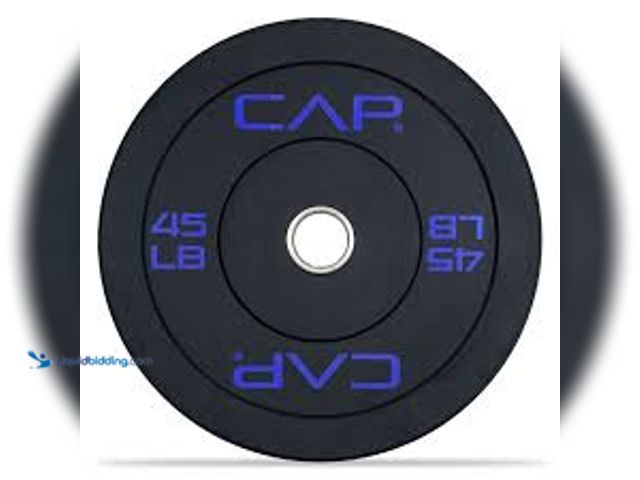 Lot 49-5476297 - CAP Barbell Economy Olympic Bumper Plate with Logo, Black, 35 lb Single