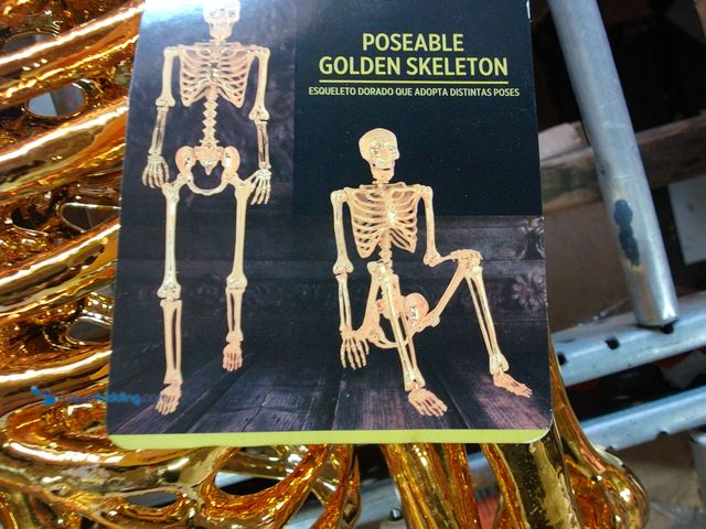 Lot 49-1534700 - Life Size Gold Plated Posable Skeleton Halloween Décor, Model #866593, Unused.  Ref#HW1009