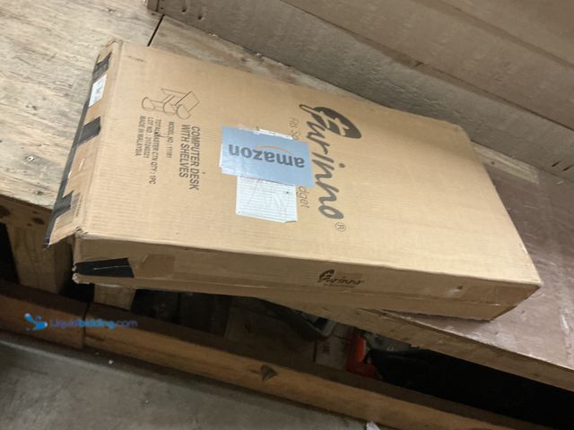 Lot 49-3531066 - Furinno 11181GYW/BK Compact Computer Desk with Shelves, Round Side, French Oak Grey/Black (missing s...