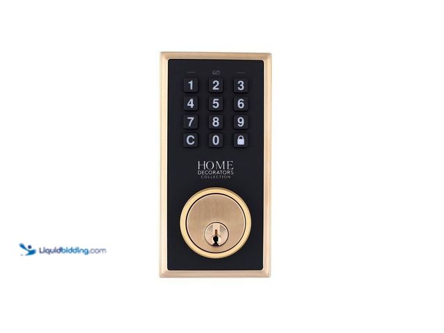 Lot 49-5538712 - Home Decorators Collection
Knurled Brushed Gold Electronic Keypad Single Cylinder Deadbolt Unused