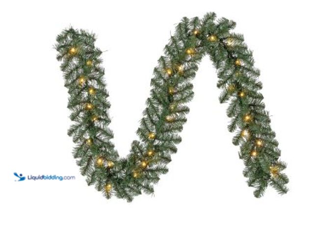 Lot 49-1544849 - Pre-Lit Warm White LED Artificial Christmas Garland, Green, 9', Model # 15945219868, Slightly used, ...