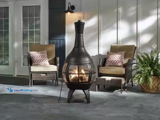Lot 49-1574870 - Hampton Bay 55.5 in. Outdoor Chimenea, Wood-burning design offers all-natural heat, Model # FP51186D...