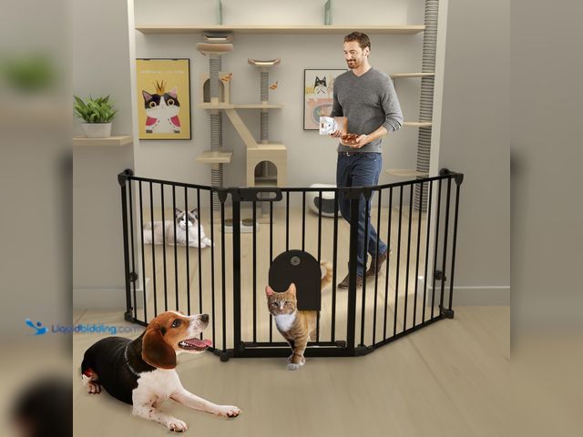 Lot 49-5552979 - Baby Gates Extra Wide, 3-Panel Adjustable Dog Gate with Door, 70 in Metal Baby Gate Heavy Duty from ...