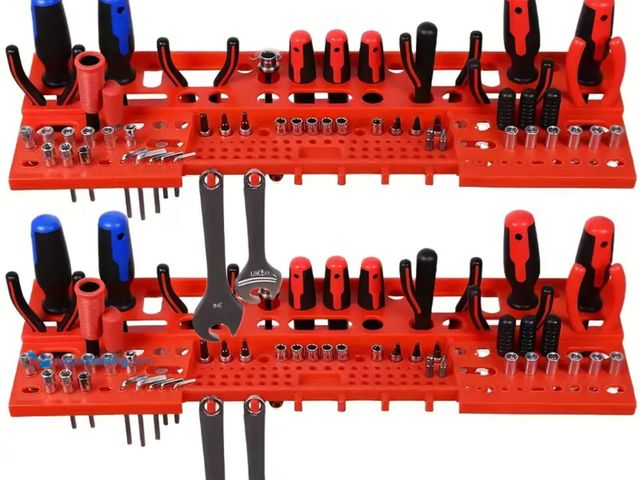 Lot 49-1831437 - 1 New 2 shelves,23” Red Plastic Tool Storage Organizer (2 pc) brand new