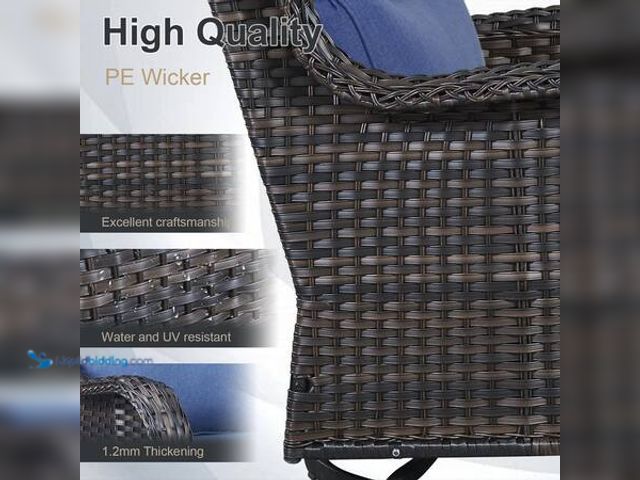 Lot 49-5554218 - Opohoro Crescent Brown  Brown Wicker Outdoor Chair Patio  with CushionGuard Navy Blue Cushions  Mode...