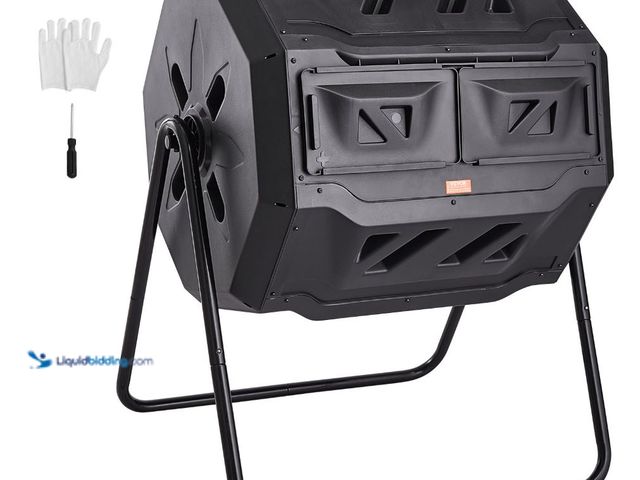 Lot 49-3614884 - VEVOR  43-Gal Dual Chamber Composting Tumbler Bin - Rotating Composter with 2 Sliding Doors and Stee...