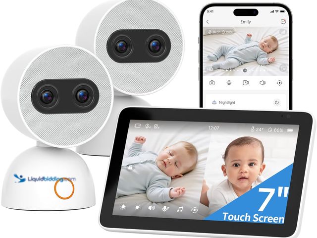 Lot 49-5437173 - Simsky Split Screen Video Baby Monitor with 2 Cameras, Dual 4MP Cameras with 6X Zoom, 7" UHD Touch S...